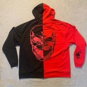 Hot Topic Howl-O-Scream Full Zip Skull Hoodie Black/Red Split Skull Men’s XXL